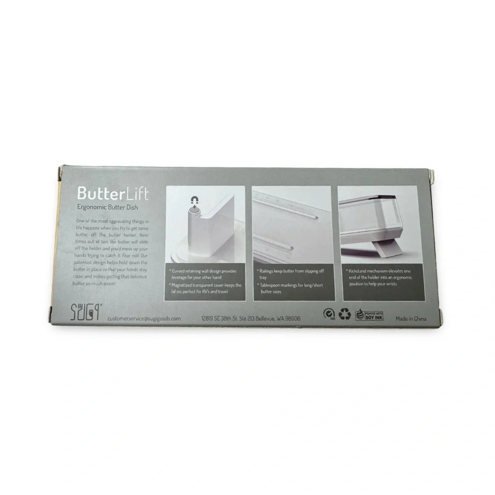 ButterLift Ergonomic Butter Dish - Clear and White